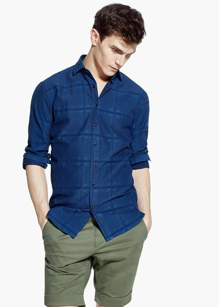 Short Sleeve Shirt with Button under Collar